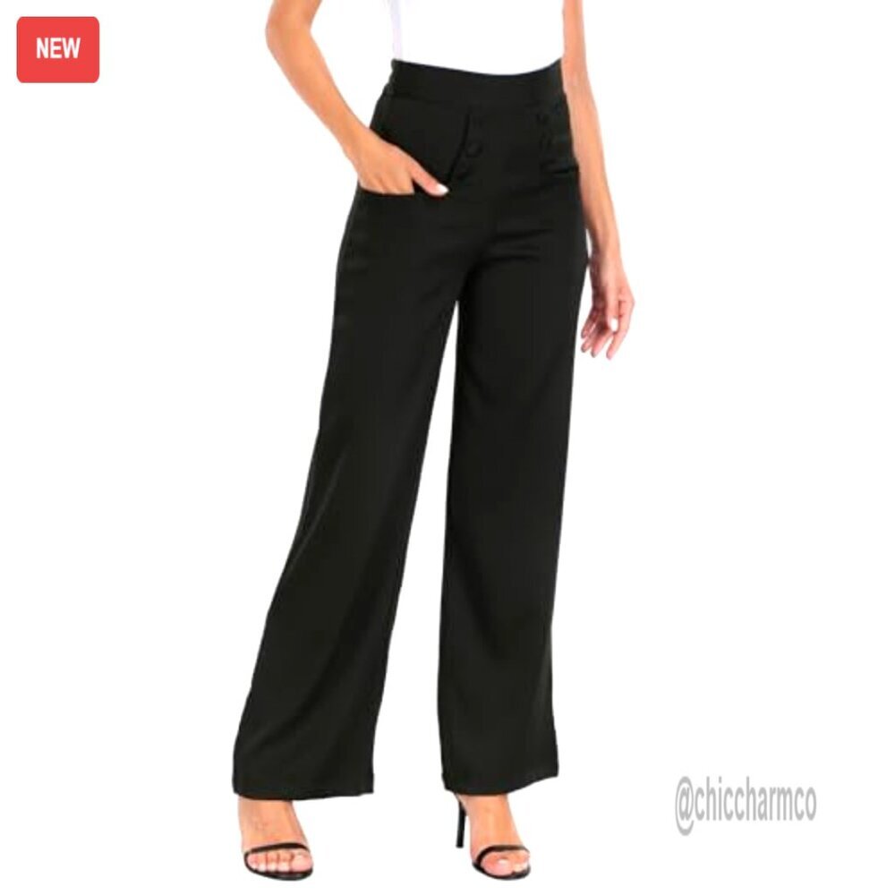 High Waisted Wide Leg Palazzo Pants for Women Office Business Casual - Picture 3 of 7